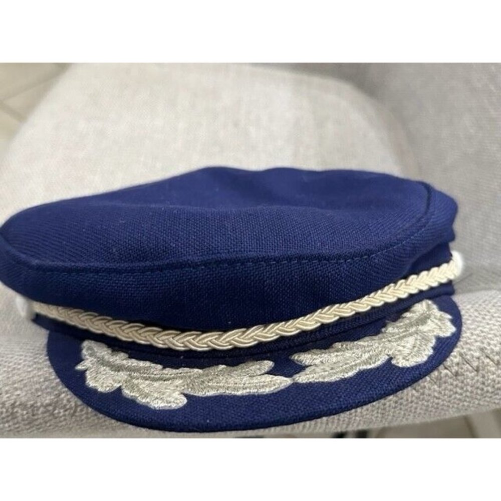 Vtg United Hatters Cap & Millinery Wkrs Union XL Hat Blue Embellished Rope White